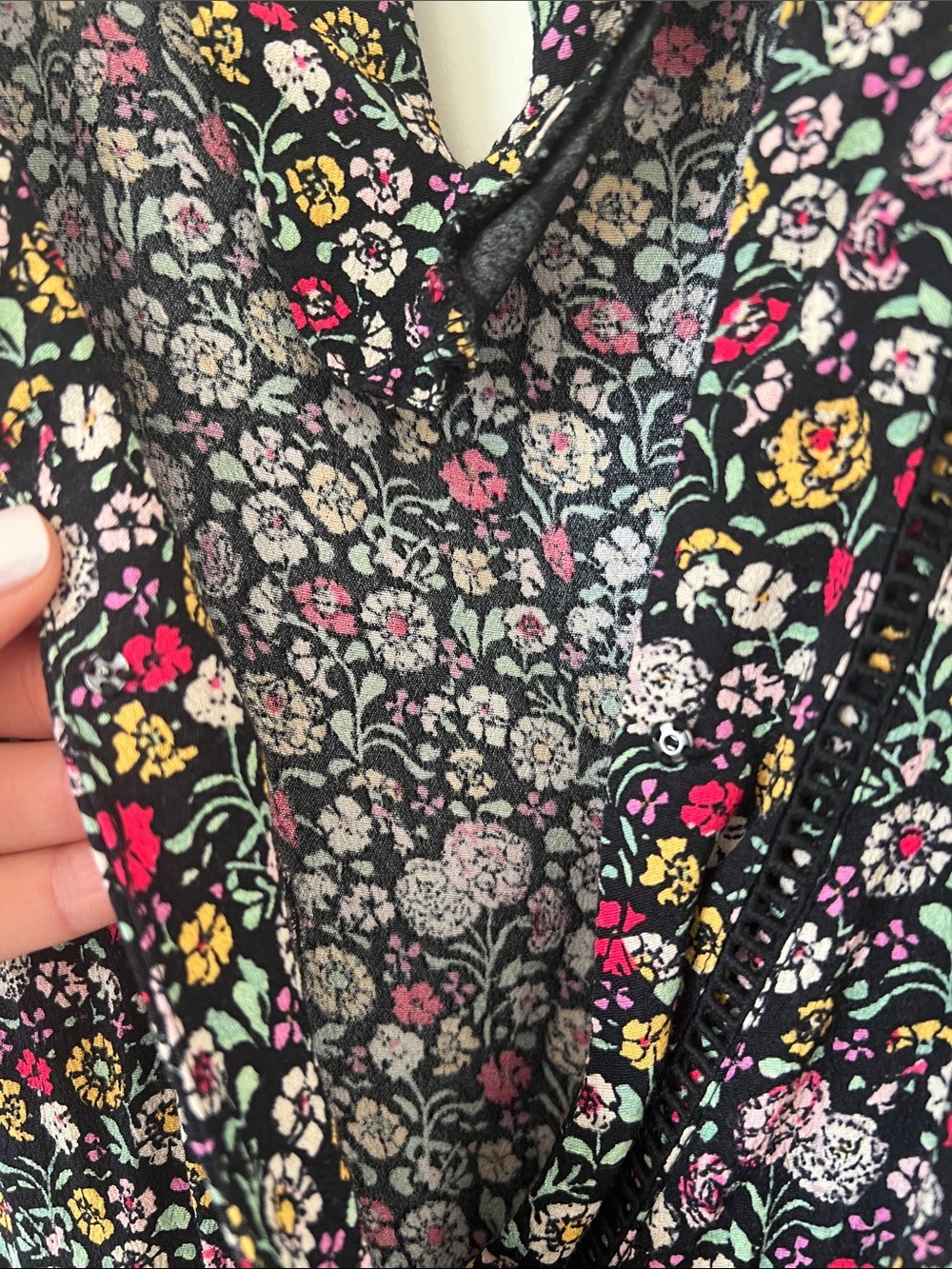 LOFT Black Floral Romper with Pink & Yellow Accents - Picture 4 of 7